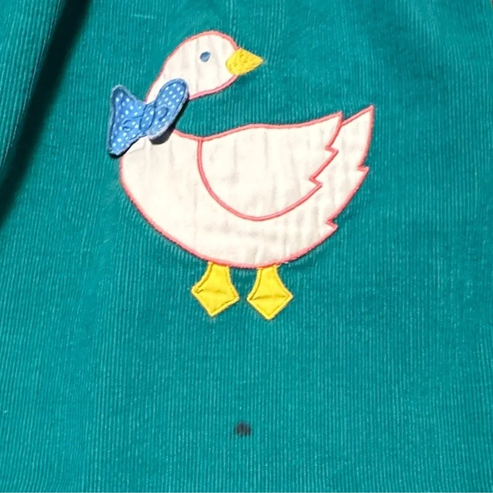 Vintage‎ Baby Goose Dress Teal Corduroy Applique Cotton Toddler